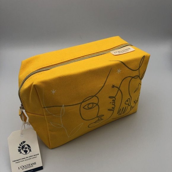 L’OCCITANE Cosmetic Zippered Canvas Bag Pouch Organic Cotton New - Picture 1 of 8